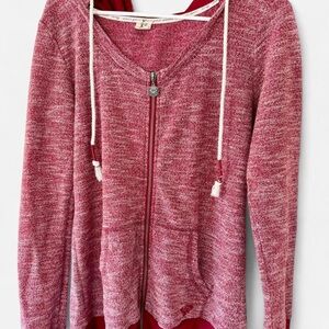 Roxy Red Deep V-Neck Zip-Up Hoodie